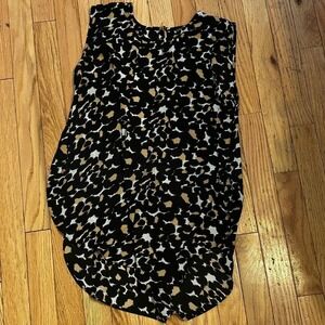 Vince Camuto Black Leopard Sleeveless Blouse Semi Sheer Size Petite Larg T42-16‎